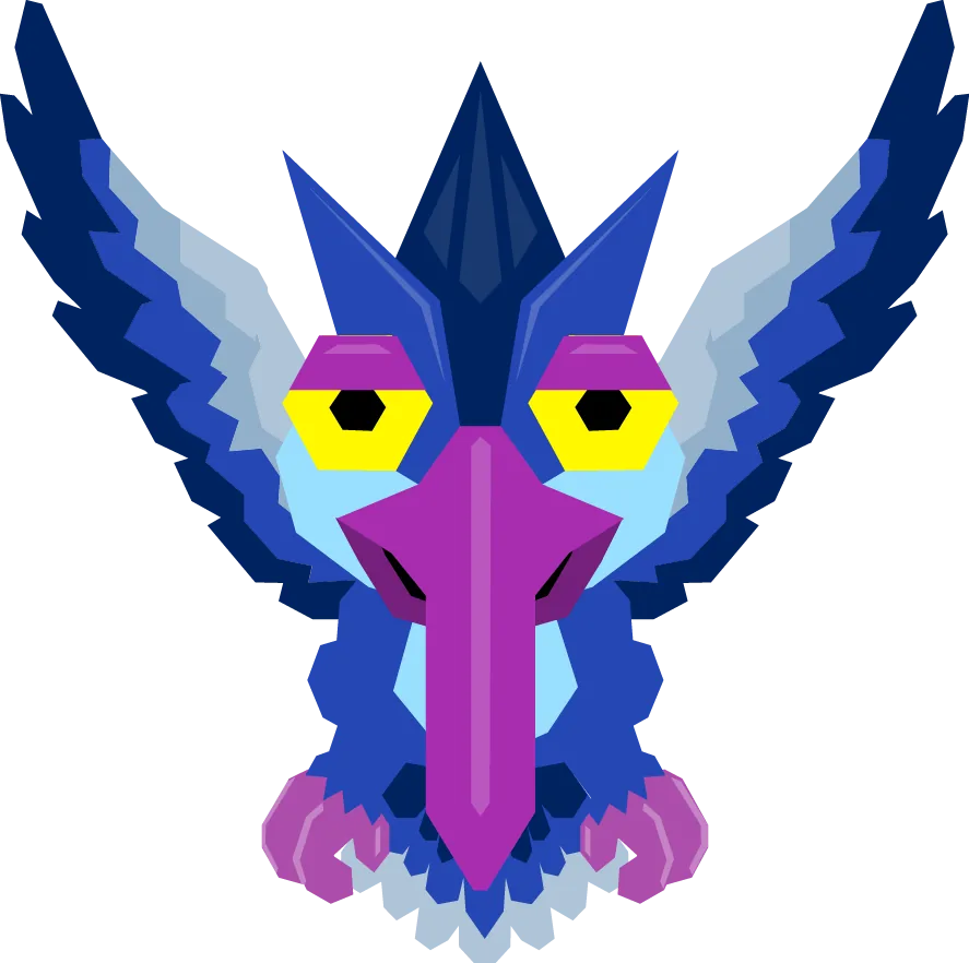Blue crested bird with a long purple beak and sleepy eyes