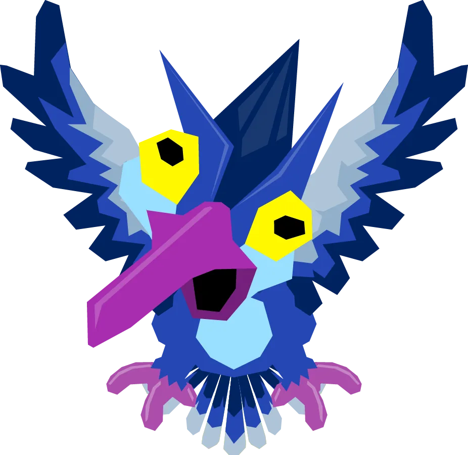 Blue crested bird turning its head with its purple beak open