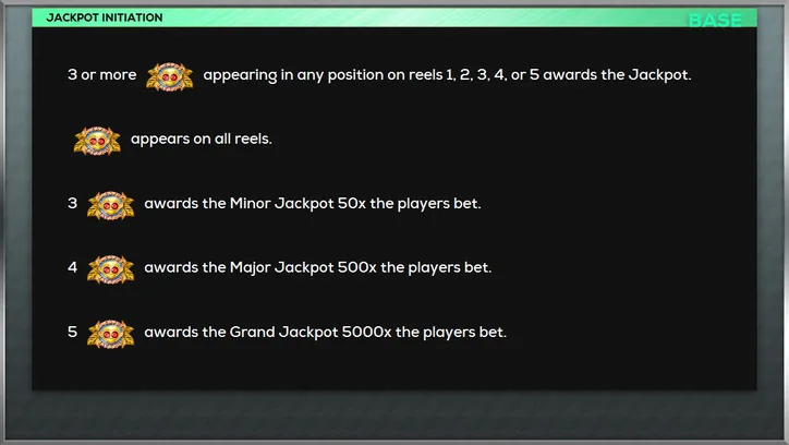 Jackpot rules: bonus symbols on all reels award the Mini, Minor, Major and Grand jackpots