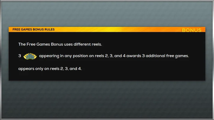 Free Games Bonus rules: bonus symbols during free games award additional free games